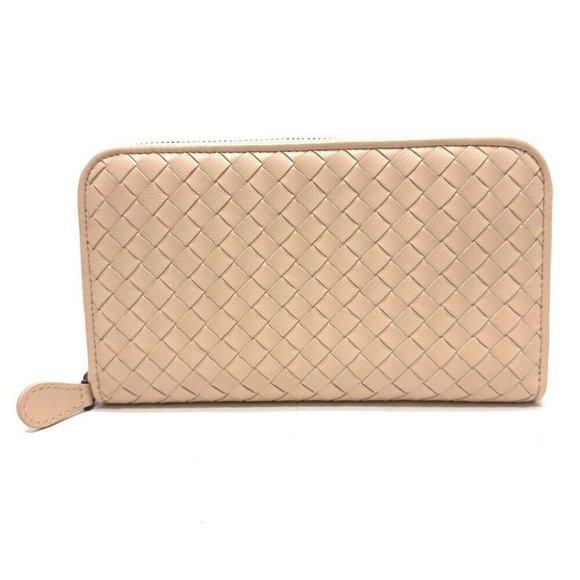 AUTHENTIC BOTTEGA VENETA Intrecciato Zip Around Long Wallet Leather pink - Picture 1 of 14